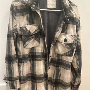 Oversized Thread & Supply Plaid Shacket in Black and Cream